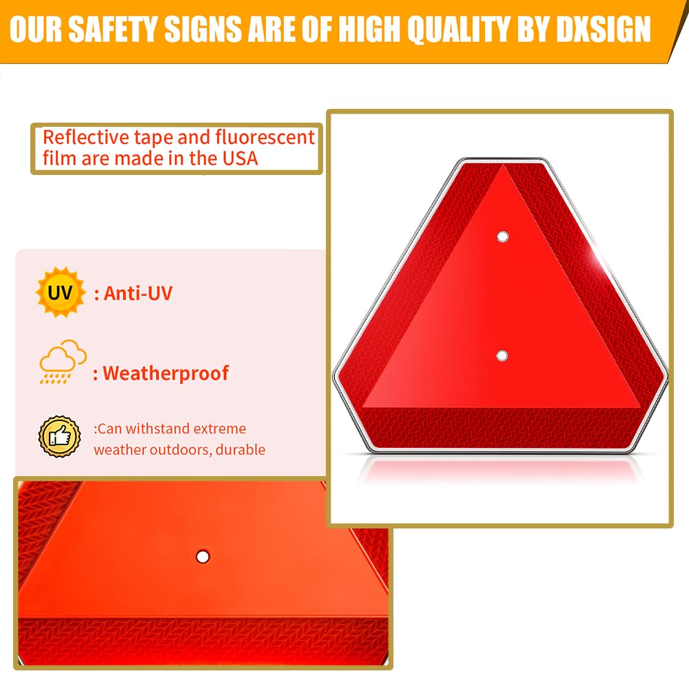 Slow Moving Vehicle Safety Sign,Slow Moving Vehicle Triangle Sign,Aluminum 14"x16" Engineering Grade Reflective for Golf Cart (Aluminum)