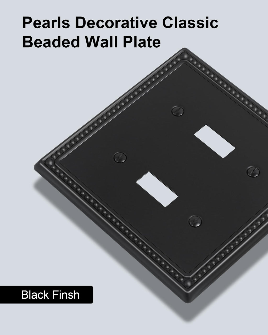 TREEWELL 2-Pack Double Toggle Light Switch Cover Plate, Black Pearls Decorative Dual Switch Plate Covers, 2 Gang Metal Wall Plate, Corrosion Resistant