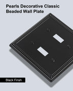 TREEWELL 2-Pack Double Toggle Light Switch Cover Plate, Black Pearls Decorative Dual Switch Plate Covers, 2 Gang Metal Wall Plate, Corrosion Resistant