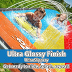 JAMBO 22.5ft Triple Lane Slip Splash and Slide with 3 Bodyboards with Built in Surround Sprinkler for Backyard Outdoor Water Fun for Kids