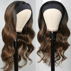 Headband Wig Human Hair Body Wave Headband Wigs for Black Women human hair Blonde Wig 4/27 Highlight Wear and Go Glueless Wig 100% Brazilian Virgin Human Hair Headband wig 150% Density(24inch)