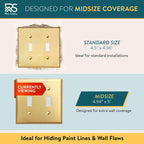 Rio Salto MIDSIZE BRASS Signature Collection Decorative Brushed Brass Gold Metal Outlet Covers, Light Switch Cover Plate, Premium Wall Plate Covers, 2-Gang Double Toggle Flip Switch 5" x 4.94", 1-Pack