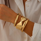 Impurain Gold Bangle Bracelets for Women Silver Plated Wide Wire Chunky Cuff Bracelets Trendy Hinged Cuff Open Wide Chunky Silver Bracelet Irregular Minimalist Bangle Jewelry (gold-2)
