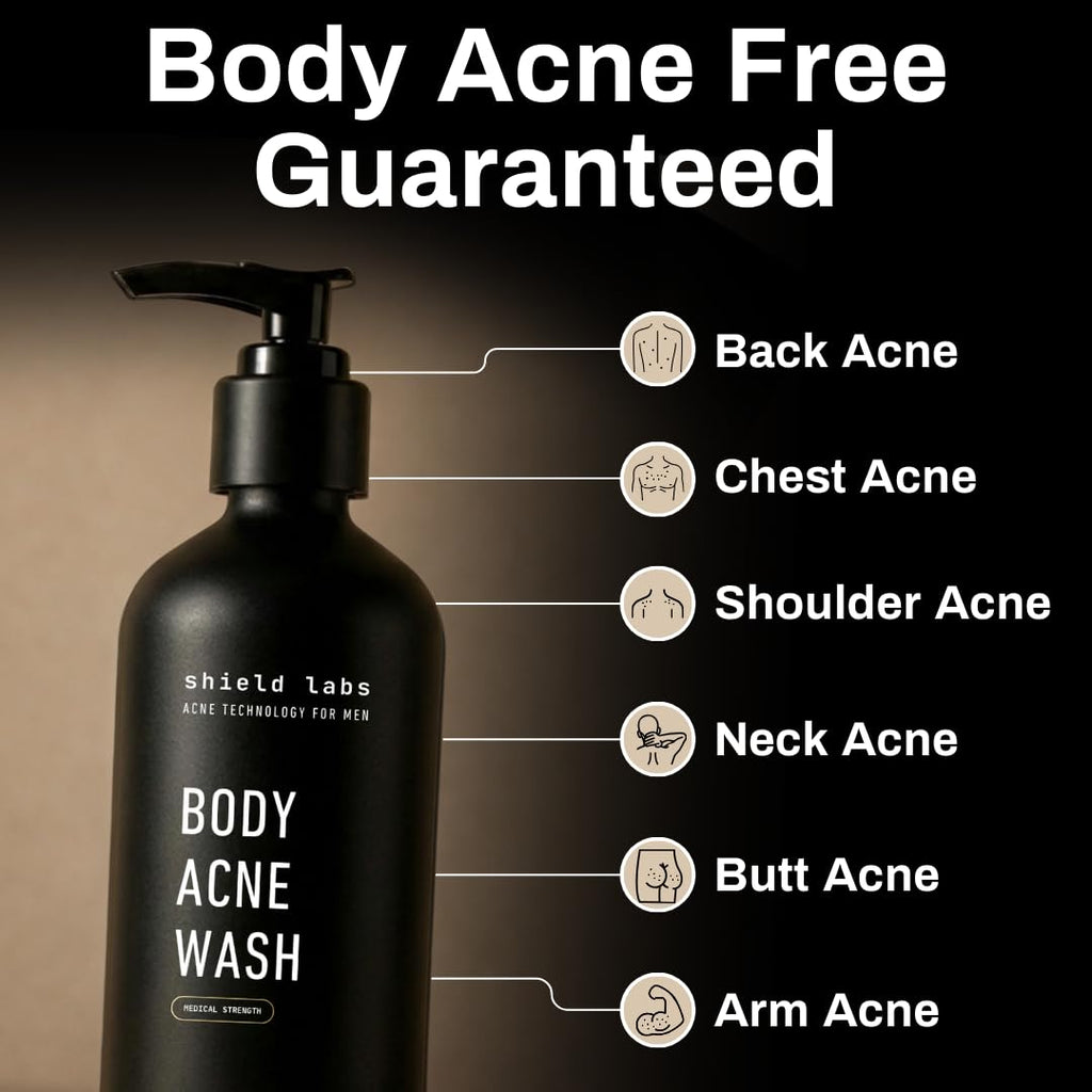 Shield Body Acne Wash for Men and Boys – Unscented Back & Chest Cleanser, Clears Acne & Breakouts, 8.5 oz, Pack of 2