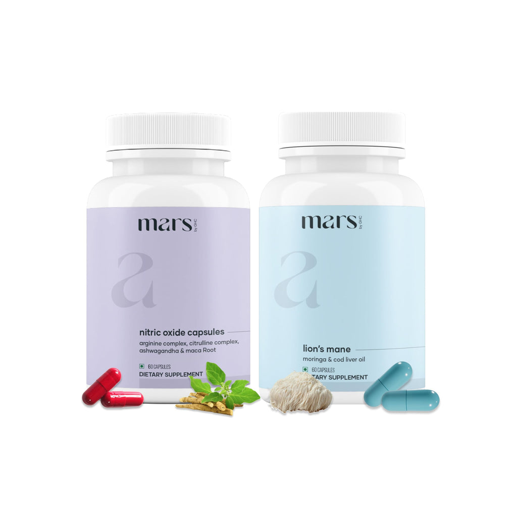 mars by GHC Vitality Max Combo | Natural Lion’s Mane & Nitric Oxide Capsules | Focus, Energy & Performance Support | 240 Capsules | Pack of 2