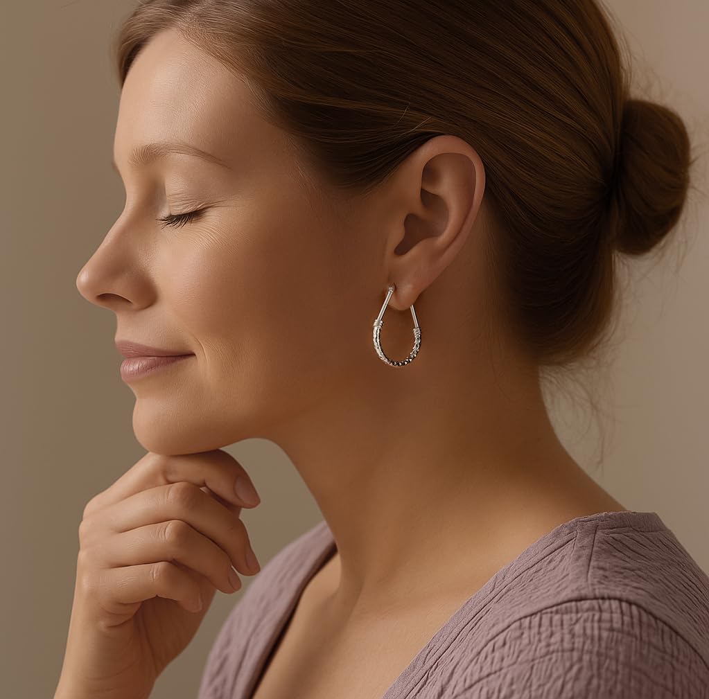 LeCalla 925 Sterling Silver Hoop Earrings for Women - Classic Diamond Cut Oval Hoop Earrings Trendy | Anti Tarnish Textured Hoops Jewelry Gifts for Women | Jewelry for Work, Party, Anniversary & Birthday 35mm