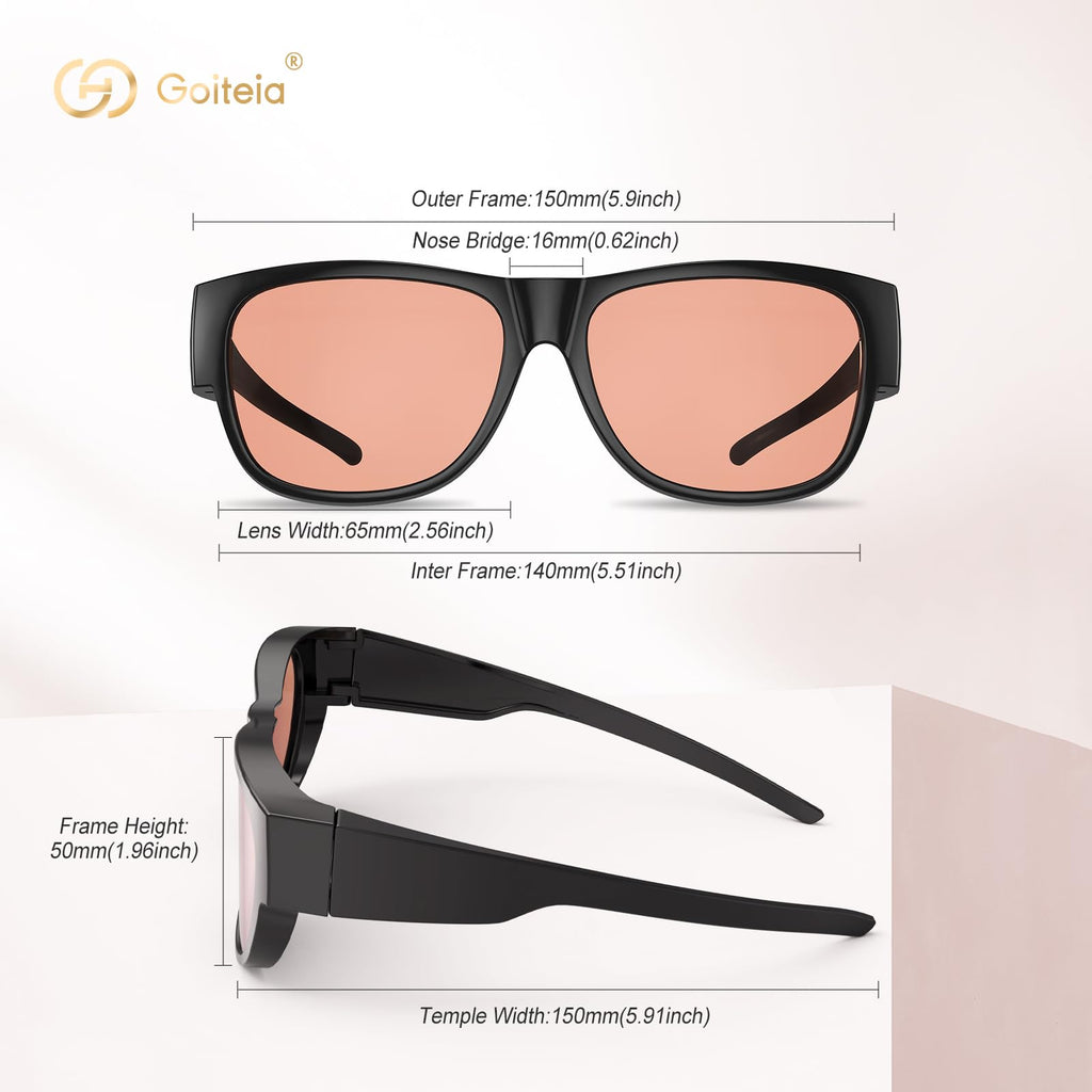 Goiteia FL-Rose Migraine Glasses Fit Over Glasses, Light Sensitivity Glasses for Fluorescent LED Glare/Screen Light/Migraine Relief, Block The Light From The Side