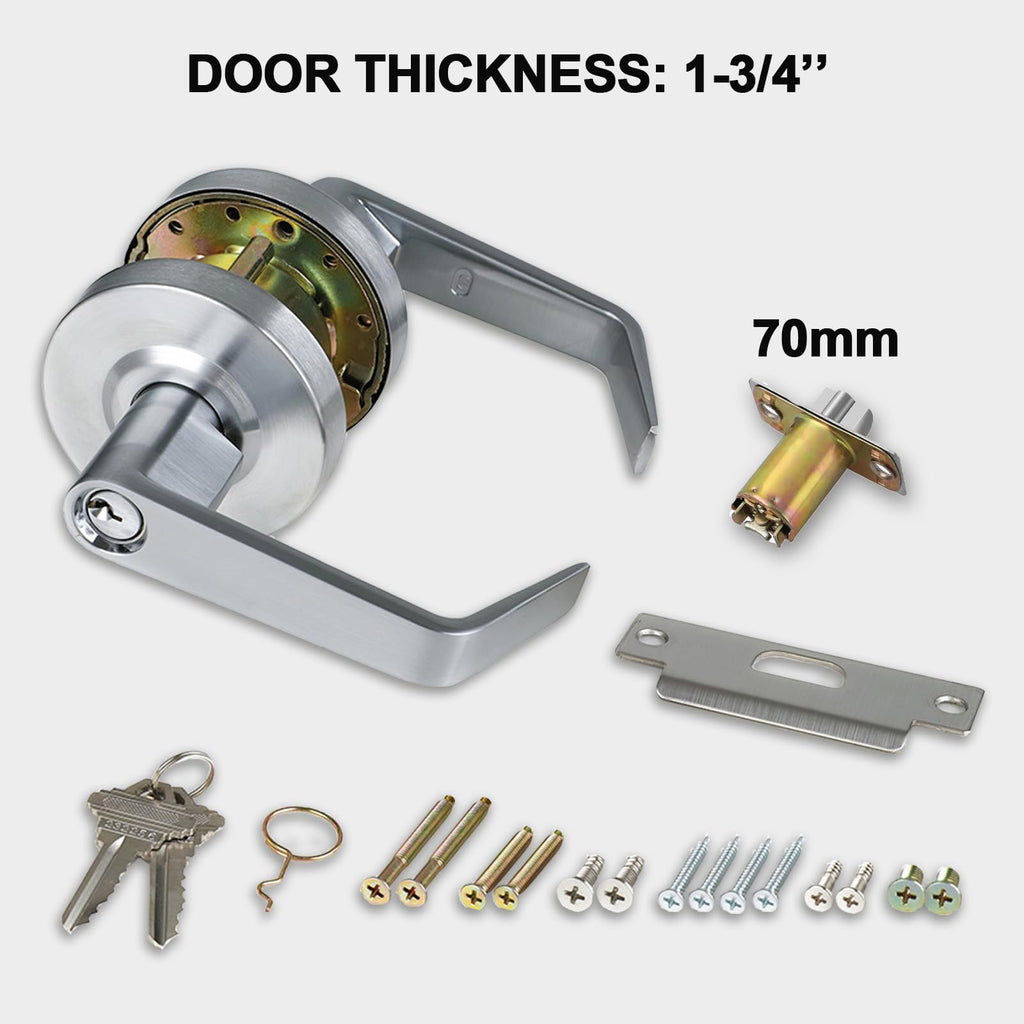 HISAFE Storeroom Door Handle Heavy Duty Grade 2 Commercial Door Locks, Non-Handed, UL 3 Hour Fire Rated, ADA Compliant, Satin Chrome Finish 26D, 2-3/4''Backset, X-XG-ST-70