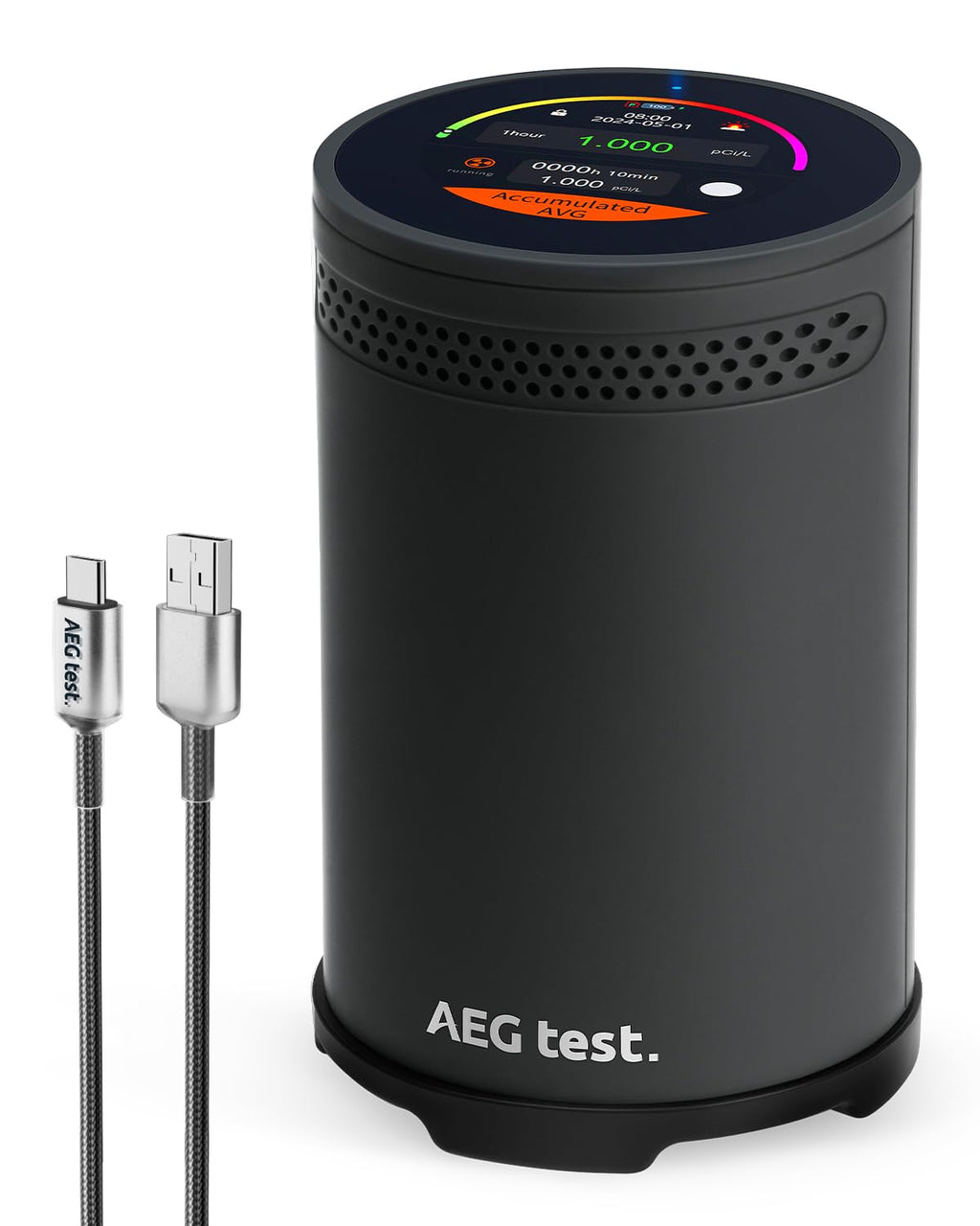 AEGTEST HOUND-3699 Radon Detector, 10-Minute Measurement Updates, Audible & Visual Alarm, Touchscreen Color Display, Long-Term Radon Concentration Monitoring for Home, pCi/L - Black