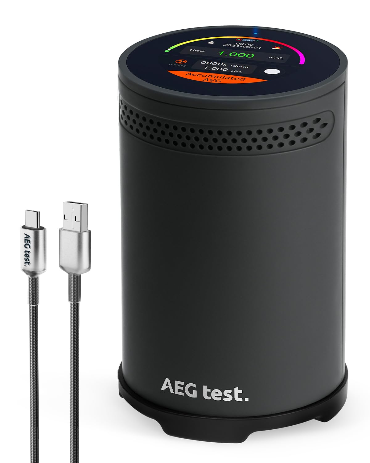 AEGTEST HOUND-3699 Radon Detector, 10-Minute Measurement Updates, Audible & Visual Alarm, Touchscreen Color Display, Long-Term Radon Concentration Monitoring for Home, pCi/L - Black