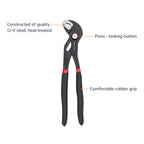 Amazon Basics 3-Piece Quick Release Groove Joint Pliers Set, Drop Forged Chrome Vanadium Steel with Comfortable Rubber Grip, Adjustable, 7-inch, 10-inch, and 12-inch, Black