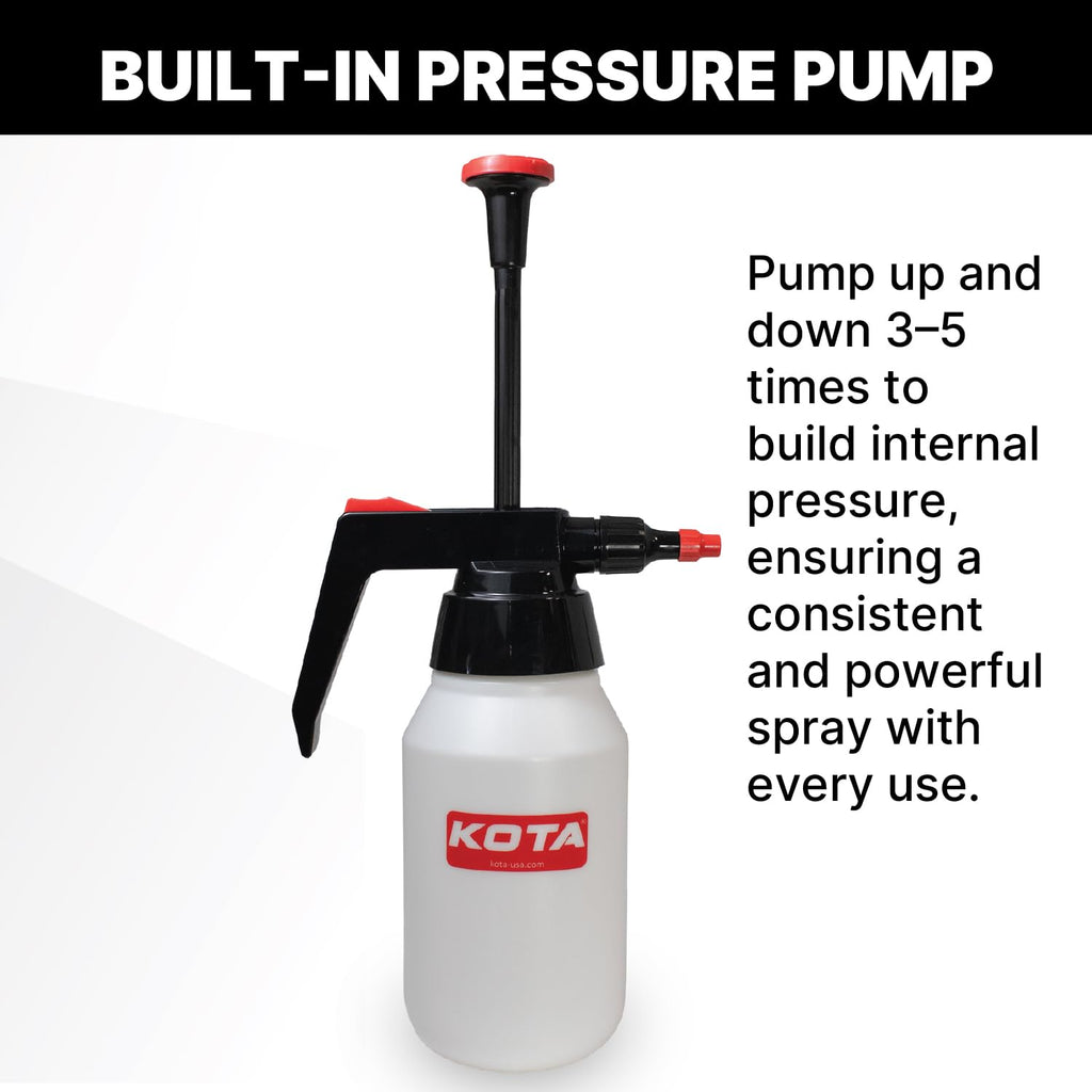 KOTA 1 L Adjustable Hand Pump Pressure Sprayer, Heavy-Duty Multipurpose Bottle for Automotive Solvents, Surface Prep & Car Detailing, Chemical-Resistant PE Construction, Adjustable Spray Pattern 6990