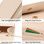 Patent Leather Envelope Clutch Womens Evening Handbag Stylish Shoulder Bag Purse for Christmas Wedding Party Prom(Nude 018)