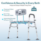 Tub Transfer Bench for Bathtub, Height Adjustable Shower Bench with Backrest, Shower Chair Bath Seat for Elderly, Seniors, Arm Support for Transfer-Gray