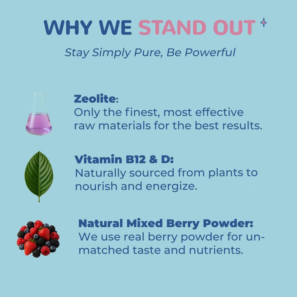 JerlyMush Zeolite Detox for Kids - 3-in-1 Formula Zeolite Drops, Vitamin D & B12, Gentle Daily Support, Natural Mixed Berry Flavor 30mL/1 Fl Oz, Sugar-Free, Gluten-Free