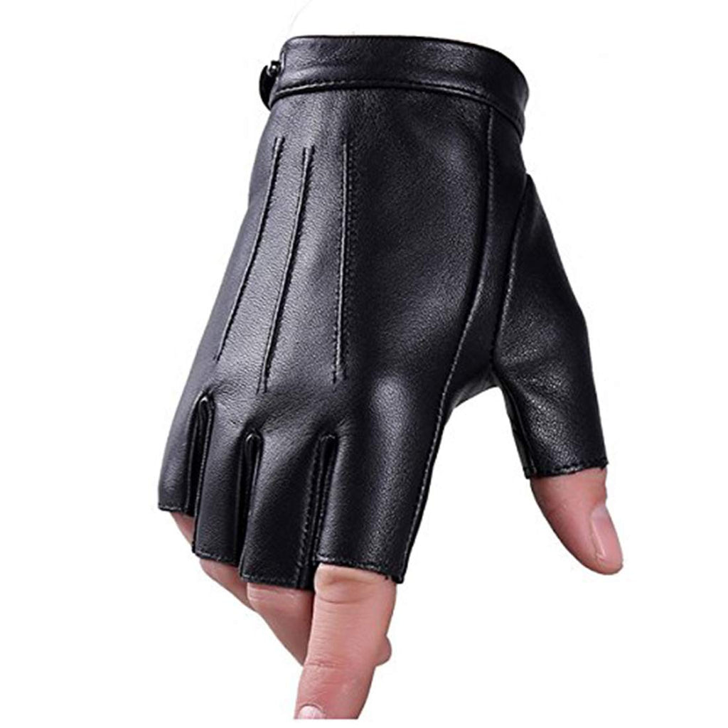 Wepop Fingerless Gloves PU Faux Leather Outdoor Sport Half Finger Glove, M