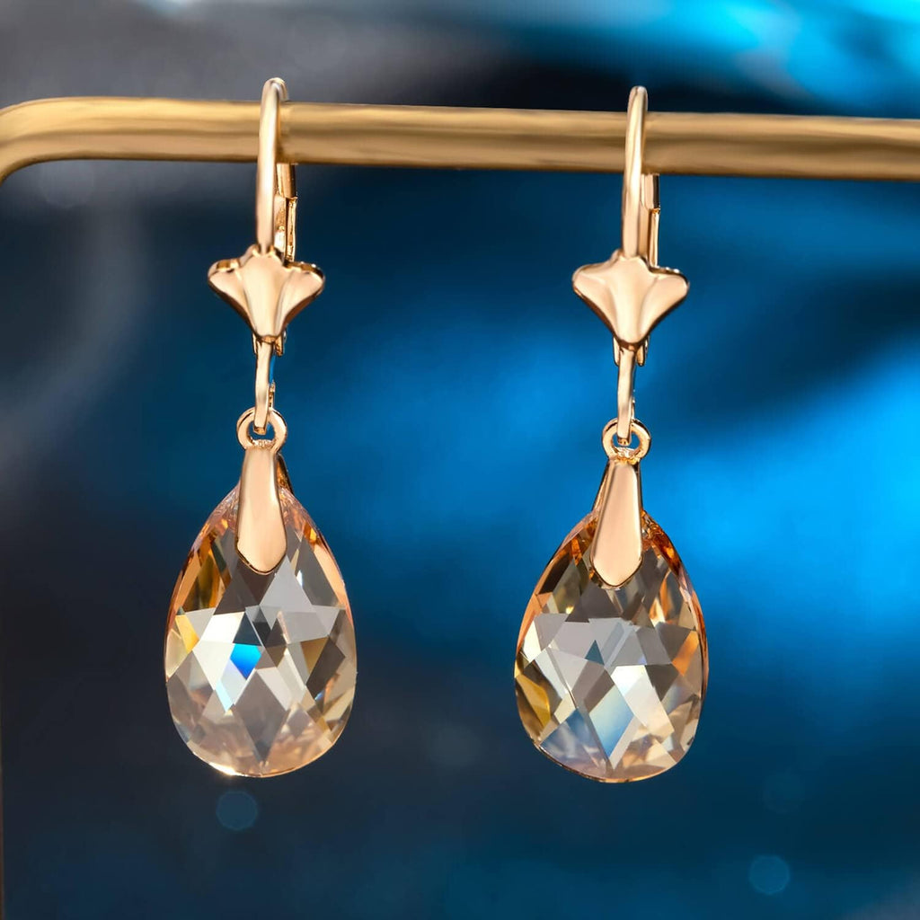 EVEVIC Austrian Crystal Teardrop Leverback Drop Earrings for Women
