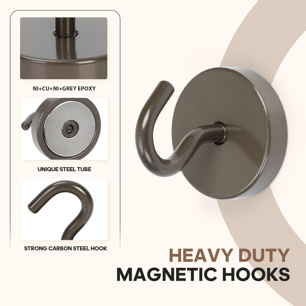 Neosmuk Magnetic Hooks Steel Tube Design for Cruise,130lb+ Grey,6 Pack