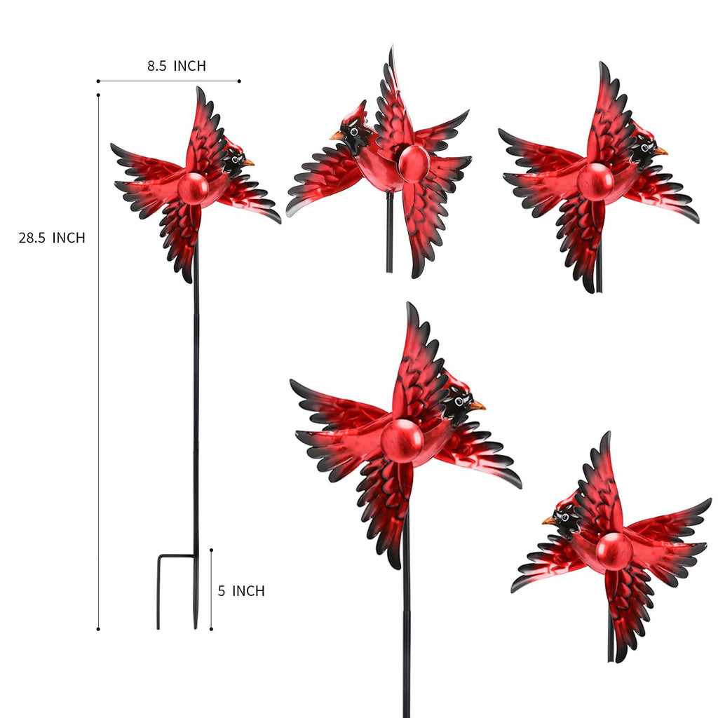 MUMTOP Cardinal Wind Spinner Outdoor, 2 Pack Metal Red Bird Garden Windmill