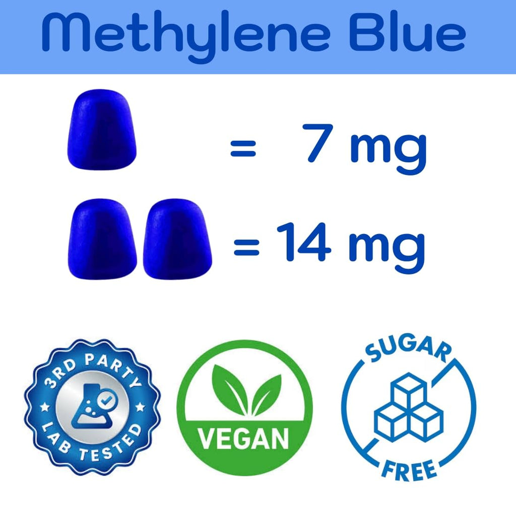 Holistic MD Methylene Blue for Humans USP Pharma Grade 7mg and 14mg dose - 3rd Party Certified Quality - Sugar Free Vegan - Berry Flavor 60 Gummies