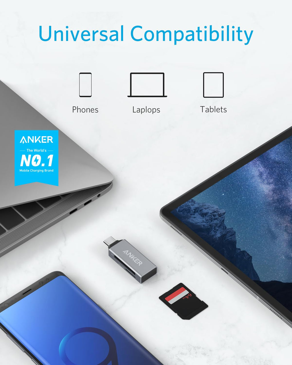Anker SD Card Reader USB C, Dual Slots USB Type C to Micro SD Card Adapter