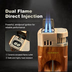 All-in-One Windproof Outdoor Lighter with Dual Jet Flame Built-in Cutter, Butane Refillable and Flames Adjustable, Visible Gas Tank, Portable for Travel, Candle Lovers, Box Included