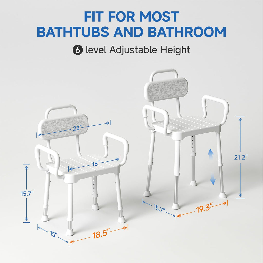 Shower Chair for Inside Shower,Bath Chair with Arms and Back,Aluminum Shower Stool for Tub,Slip Resistant Shower Bench,Height-Adjustable Shower Seat with Handles for Seniors,Neutral Gray