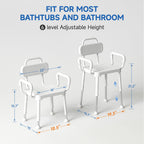 Shower Chair for Inside Shower,Bath Chair with Arms and Back,Aluminum Shower Stool for Tub,Slip Resistant Shower Bench,Height-Adjustable Shower Seat with Handles for Seniors,Neutral Gray
