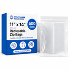 Spartan Industrial - 11” X 14” (500 Count) 2 Mil Clear Reclosable Zip Plastic Poly Bags with Resealable Lock Seal Zipper