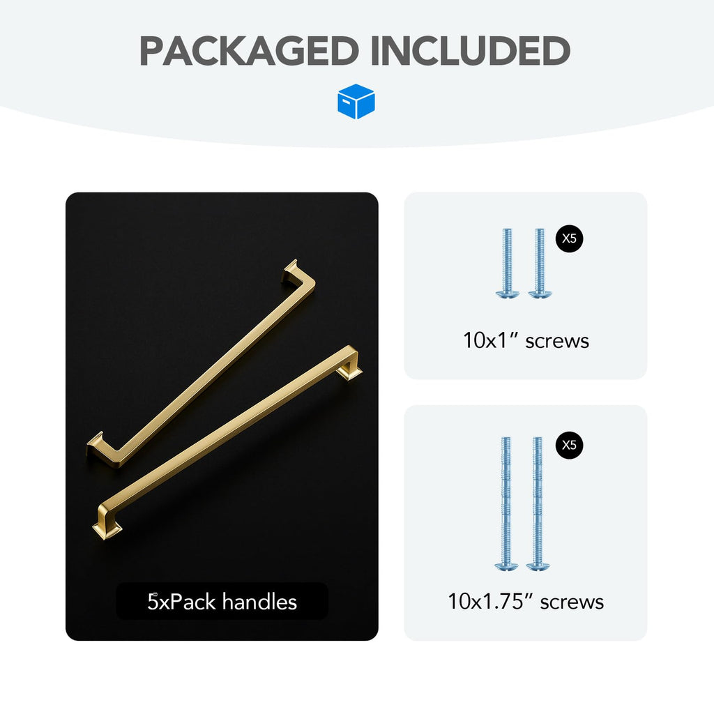 HOME EDIT 5 Pack 10 Inch Brushed Gold Cabinet Handles Solid Zinc Alloy Pulls for Kitchen Cupboard & Drawer Hardware