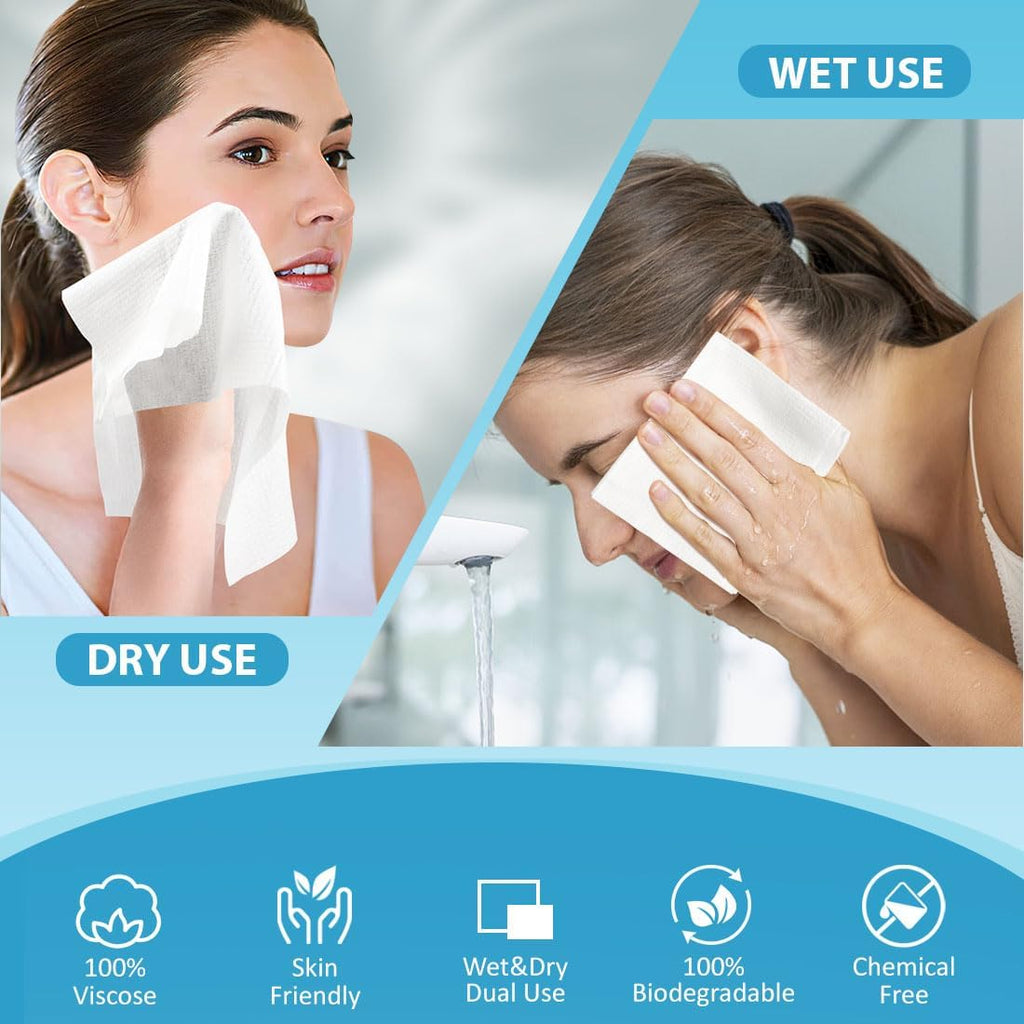 HOMEXCEL Face Towels, 200 Count (4 Box) Disposable Face Towelettes, Biodegradable Makeup Remover Dry Wipes, Super Soft Clean Facial Towels Wash Cloth for Sensitive Skin