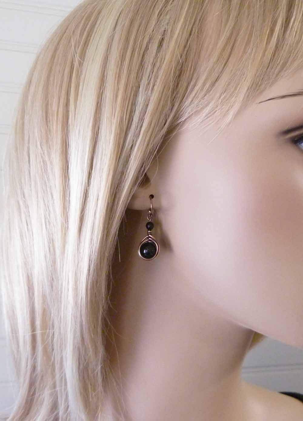Pillar of Salt Studio Handcrafted Solid Copper Earrings Black Onyx Gemstone