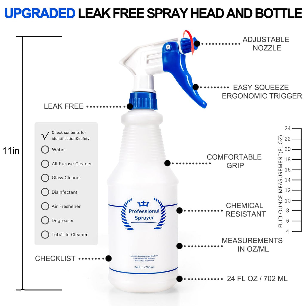 Plastic Spray Bottles, All-Purpose Empty Sprayer Bottle (2 Pack 24 Oz)