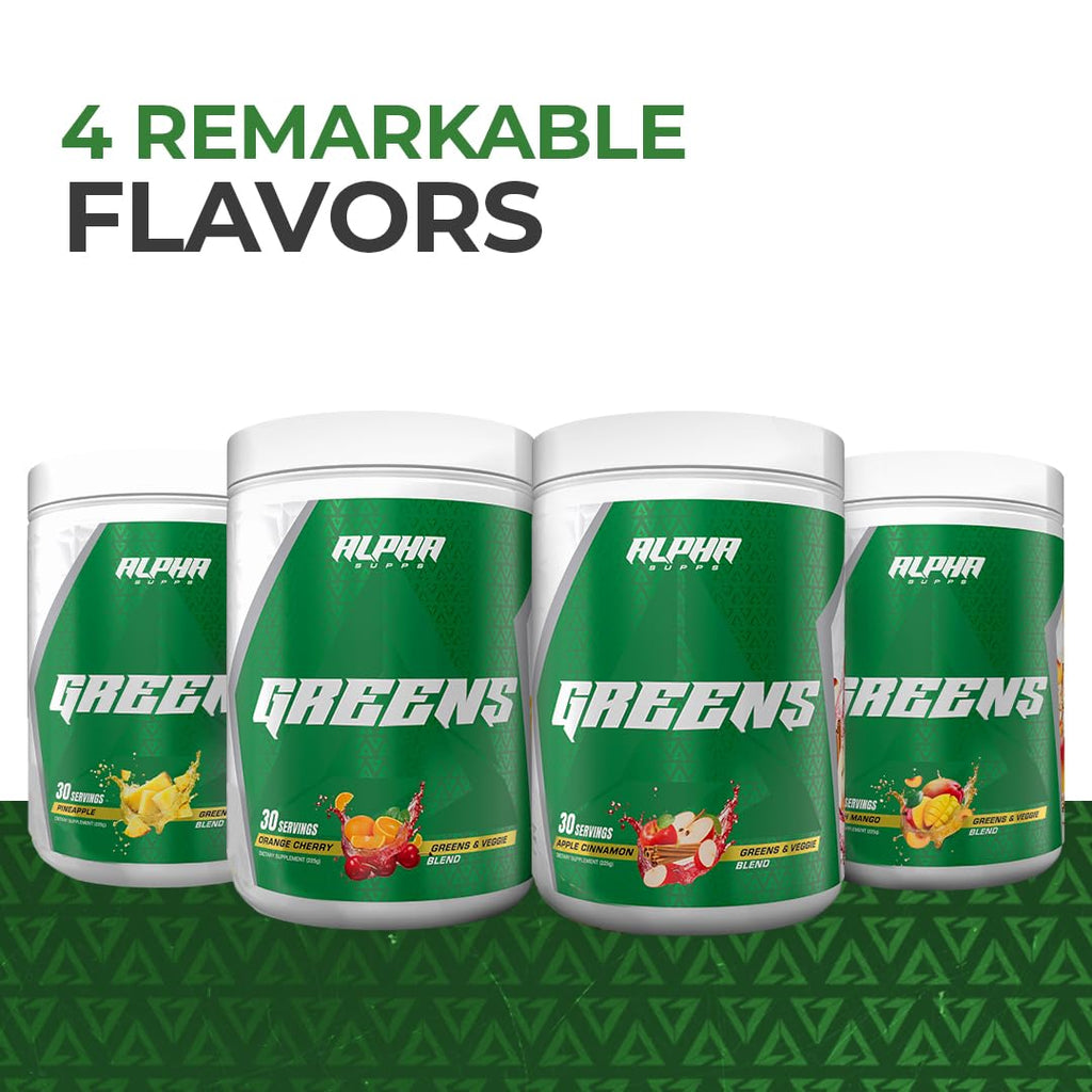 Alpha Supps - Alpha Greens Supplement | Fruit & Vegetable Superfood Powder | Over 40 Natural Plant Based Ingredients | Prebiotic & Probiotic Digestive Support Blend - 30 Servings (Orange Cherry)