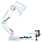 TORCHSTAR Metal Desk Lamp with Clamp, Swing Arm, Architect Adjustable Gooseneck Table Lamp, Clip Desk Lights for Home Office, Work, Study, Reading, E26 Base, Multi-Joint, White