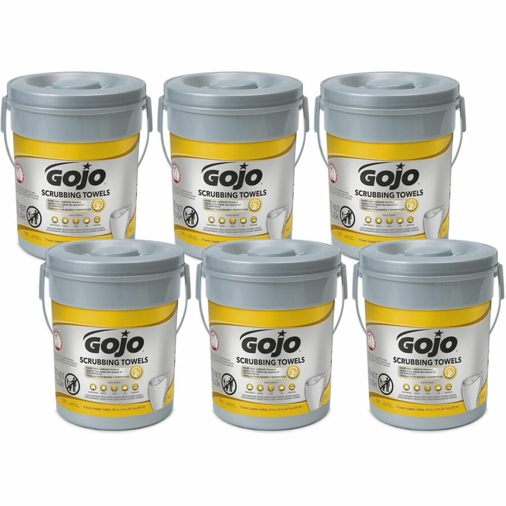 Gojo Scrubbing Towels Canister, Dual Sided Texture, 6pk x 72ct - 6396-06