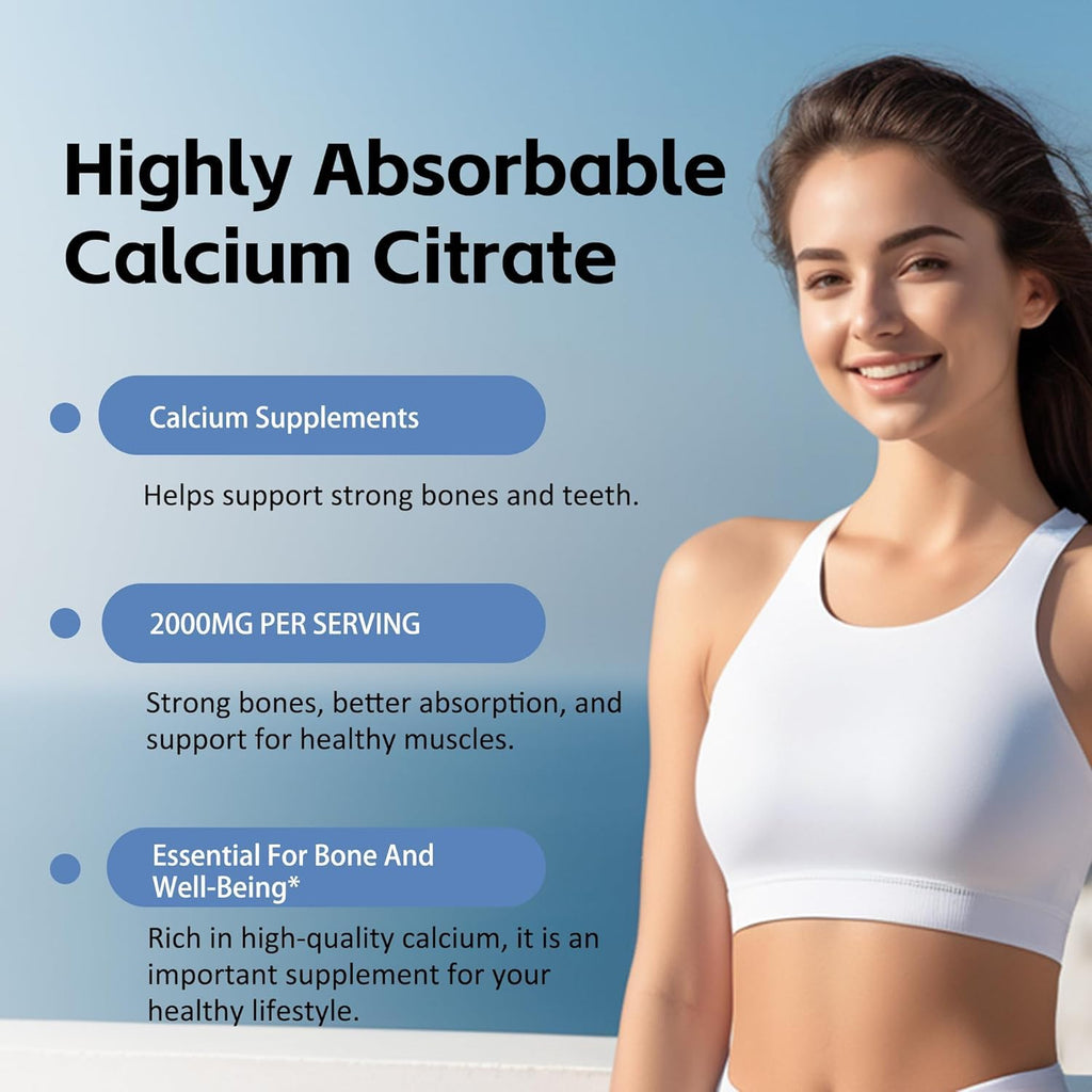 NutriView Calcium 2000mg with D3 & K2, High Absorption, Non-GMO, 120 Softgels