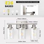 Ascher Bathroom Vanity Light Fixtures, 3 Light Wall Sconces Lighting with Clear Glass Shade, Brushed Nickel Wall Lights for Mirror, Kitchen, Living Room, Gallery, E26 Base (Bulbs Not Included)