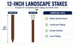 Plastic Bender Board Stakes 12" Inches - Teak Color - Heavy Duty Landscaping Stakes for Edging and Borders - 10 Pack