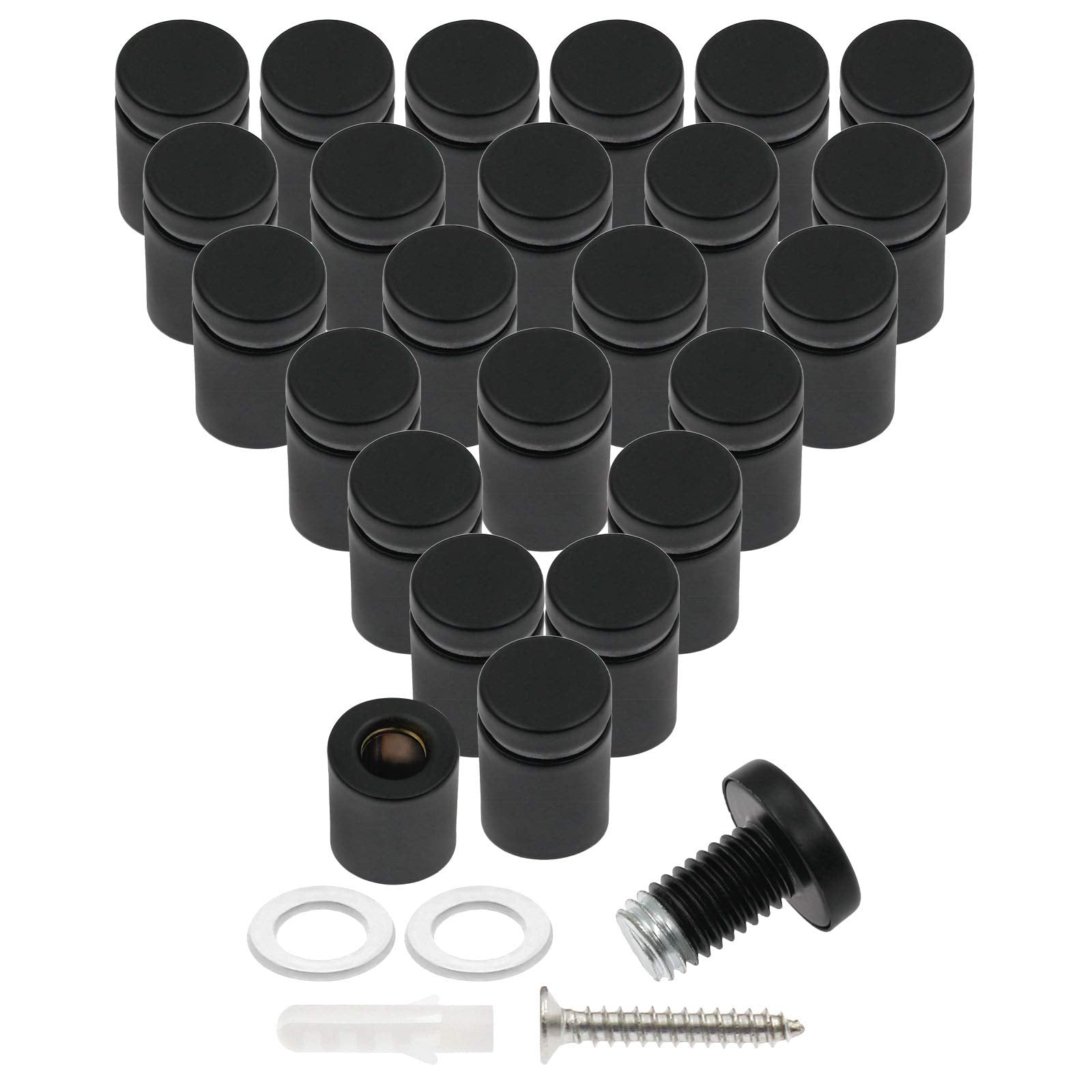 Luomorgo 24 Pcs 3/4" x 1" Stainless Steel Standoff Screws, Wall Sign Standoff Mounting Hardware Advertising Glass Standoff Nail for Hanging Acrylic Picture Frame, Black