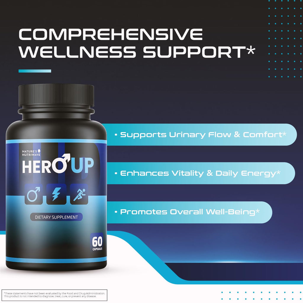 HeroUP - Natural Wellness Supplement with Plant-Based Ingredients – Non-GMO, Stimulant-Free | Made in the USA, GMP-Certified | 60 Capsules, 6 Month Suppy