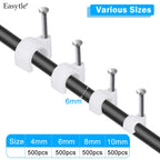 Cable Wire Clips 4mm 6mm 8mm 10mm Cable Management RG6 RG59 CAT5 CAT6 RJ45 Electrical Ethernet Dish TV Speaker Wire Cord Tie Holder Single Coaxial Nail Clamps(Pack of 2000)