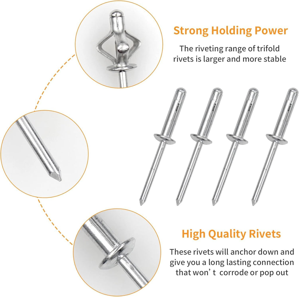 ALLCLEAN 3/16" x 1" Tri-Fold Rivets Assortment - 120Pcs,Silver Tri-fold Exploding Pop Rivets Solid Aluminum Tri Grip Rivets Bulb Style Rivets for Kayak Marine Boat