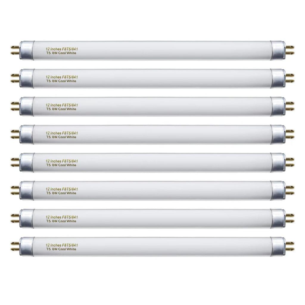 Konideke 8 Pack F8T5/CW Fluorescent Bulbs, T5 12 inch 8 Watts Under Cabinet Light Bulb Cool White, G5 Mini Bi 420 Lumen