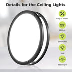 hepside 13inch Flush Mount Ceiling Light Fixture 2 Pack, Dimmable & 5 Color Temperatures Ceiling Light Black, 24W 3000K 3500K 4000K 5000K 6500K Adjustable Ceiling Lamps for Bathroom Bedroom Hallway