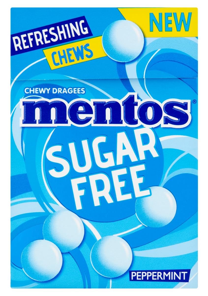 Mentos Sugar Free Peppermint Chews, Breath Freshening Sweets, Suitable for Vegetarians - 10 x 45 g