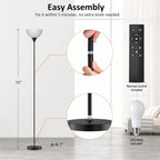 PESRAE Floor Lamp, Remote Control with Stepless Color Temperatures and Brightness, Torchiere lamp for Bedroom, Living Room, Bulb Included (Matte Black)
