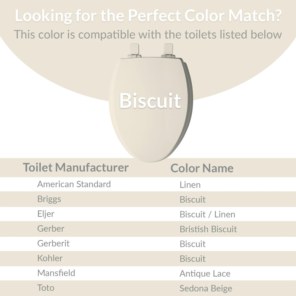Bemis 500EC Durable Wood Toilet Seat with Easy Clean Hinges, Made in USA, Round, Biscuit