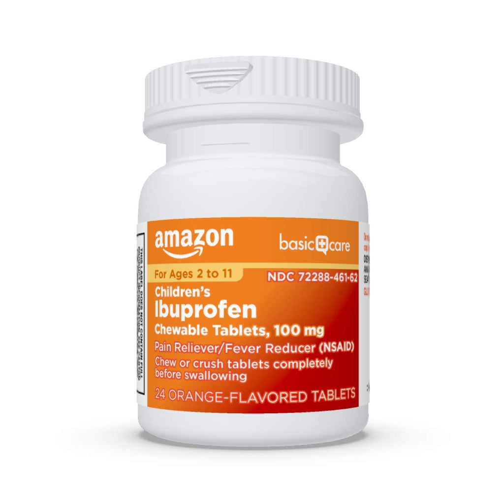Amazon Basic Care Children's Ibuprofen Chewable Tablets 100 mg, Orange Flavor, Pain Reliever and Fever Reducer (NSAID), For Ages 2-11, 24 Count