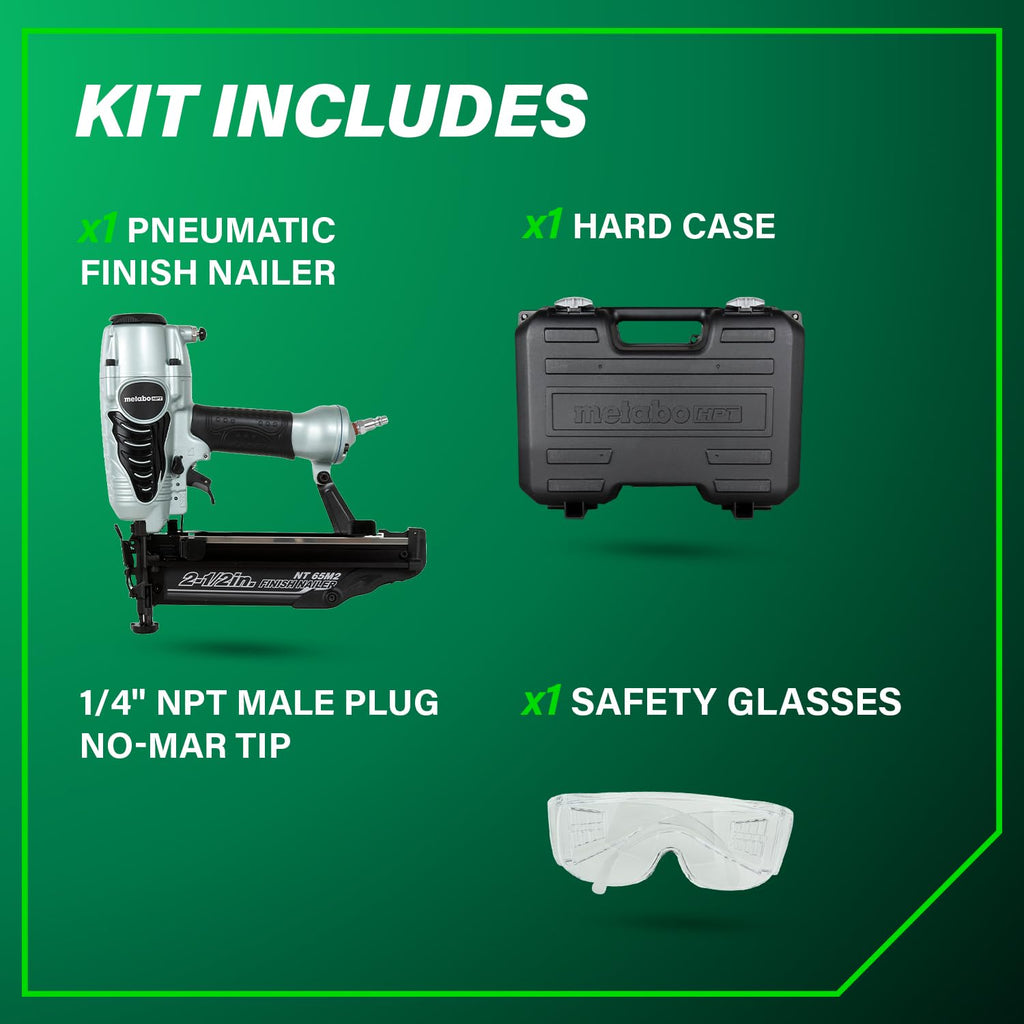 Metabo HPT Finish Nailer with Air Duster, Pro-Preferred Pneumatic Power Nailers, Ideal for Molding, Chair Rail, and Cabinetry, Lightweight 3.7 lbs, 16 Gauge, 1″ to 2-1/2″ Finish Nails, NT65M2S
